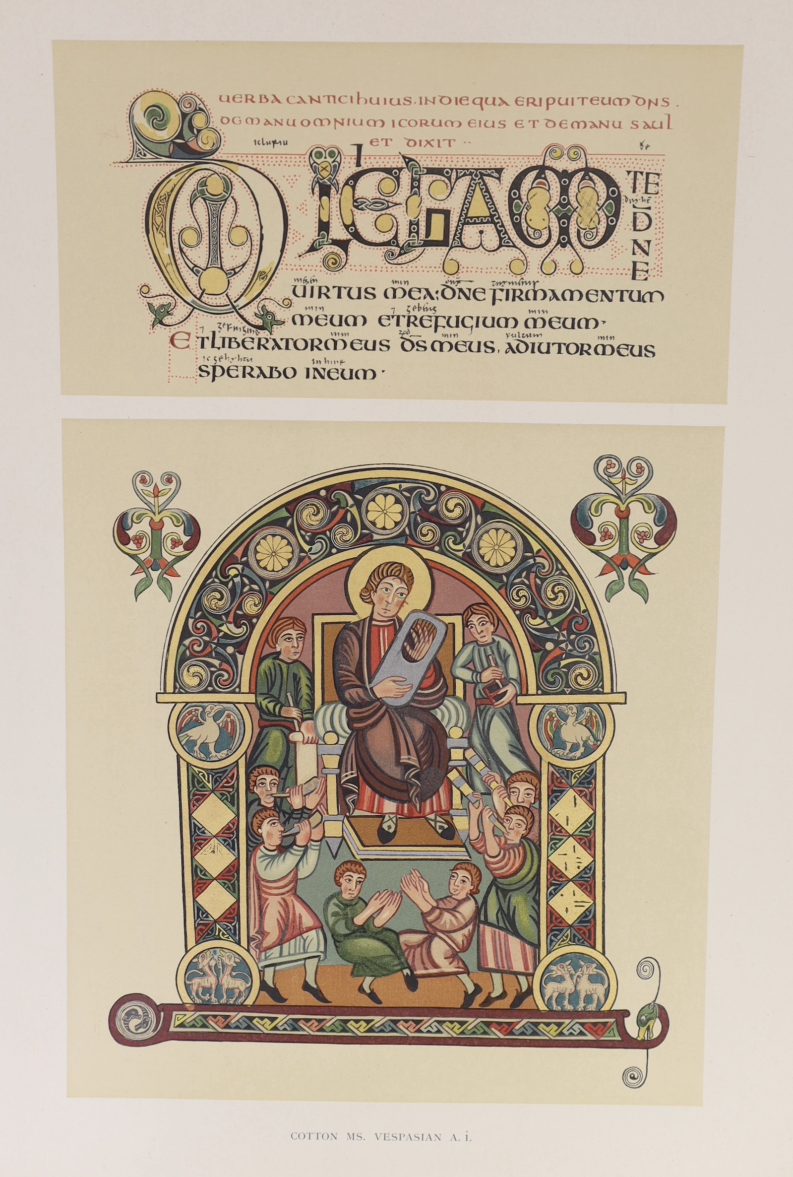 Warner, George F - Illuminated Manuscripts in the British Museum, series IV, one of 500, folio, quarter cloth with printed boards, with 15 chromolithograph plates, British Museum, London, 1903